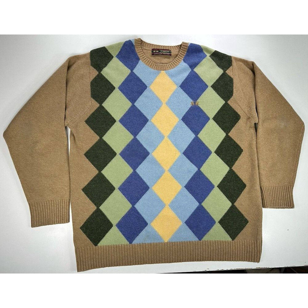 La Martina Saddlery Lambs Wool Italiano Argyle Sweater Mens Size XL Pullover